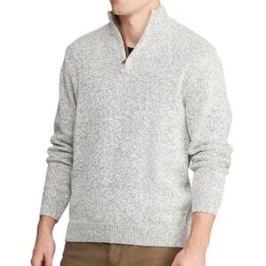 Chaps Men's Ivory & Gray  Speckled Textured Knit 1/4 Zip Mock Neck Sweater Small